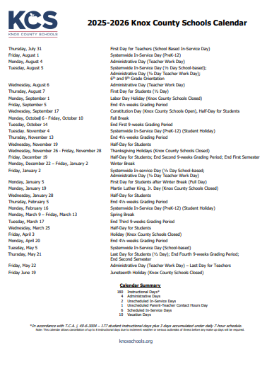  25/26 KCS School Calendar 